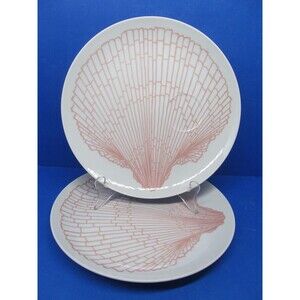 Fitz And Floyd Set Of 2 Sonoma Shell Luncheon Snack Plates Pink On White VGC